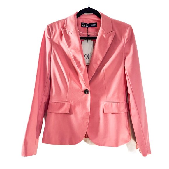 NWT ZARA Blazer Blush Pink Salmon Pink Single Button Closure Women's Size 4 - Picture 3 of 8